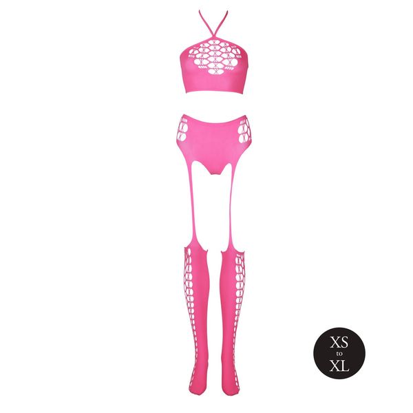 Two Piece With Crop Top And Stockings - Pink - Xs/Xl zdjęcie 6