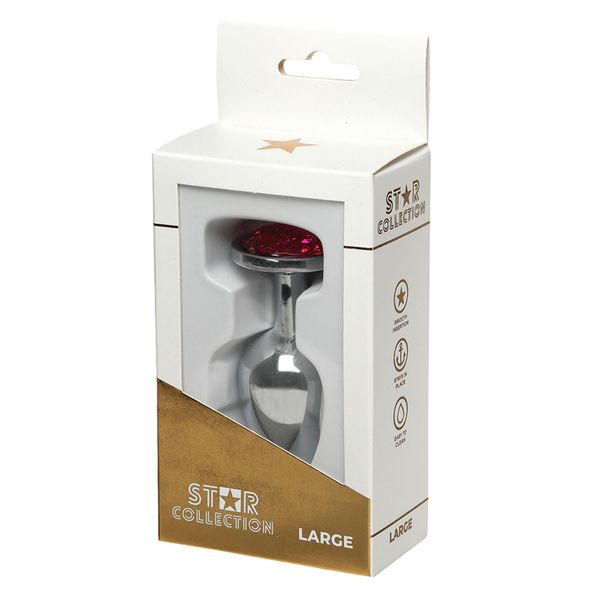 Star Collection - Silver Metal Anal Plug L - Pink Stone zdjęcie 1