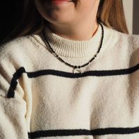 Naszyjnik regulowany - Turmalin czarny kulki, zawieszka księżyc i srebro