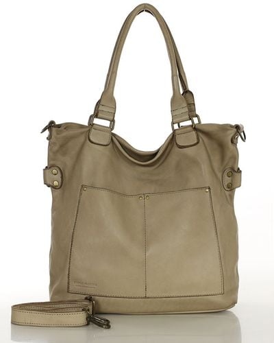 Torebka skórzana XL shopper vintage bag z kieszeniami vera pelle - MARCO MAZZINI beż taupe na Arena.pl