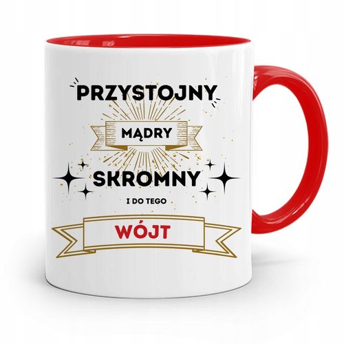 Dla Wójta Kubek Czerwony Przystojny Mąry I Skromny Z Nadrukiem Ze Zdjęciem na Arena.pl