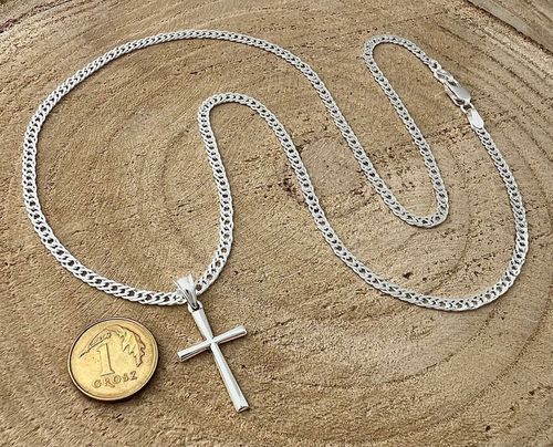 SREBRNY ŁAŃCUSZEK MĘSKI ROMBO I KRZYŻYK 030/50CM ZESTAW IDEALNY NA PREZENT na Arena.pl