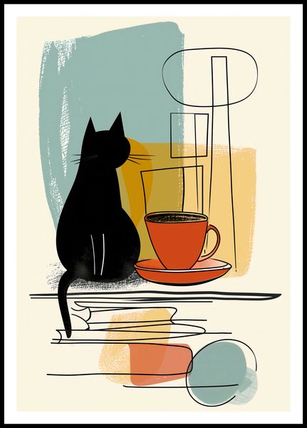 Plakat 68x98cm Kot i Kawa zdjęcie 3
