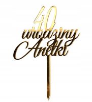 TOPPER TOPER DOWOLNY NAPIS NA TORT URODZINY 18 20 30 lustrzany złoty PLEXI