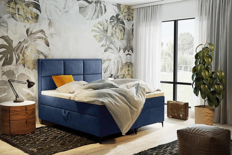 Łóżko kontynentalne VADUZ granatowy 200x200 zdjęcie 1