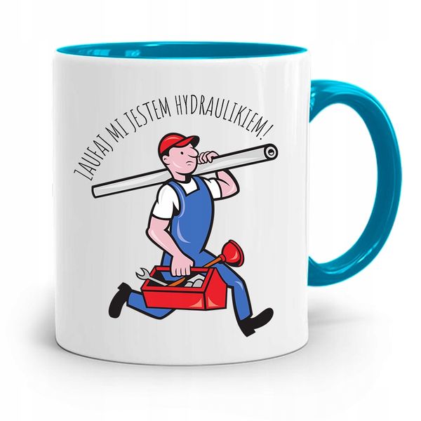 Kubek Błękitny Prezent Dla Hydraulika Zaufaj Mi Z Nadrukiem Ze Zdjęciem zdjęcie 1