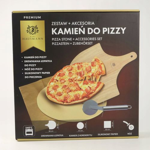 ZESTAW KAMIEŃ Z KORDIERYTU DO PIECZENIA PIZZY 33CM + AKCESORIA NÓŻ DESKA na Arena.pl