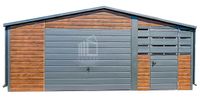 Garaz Blaszany 4,5x6m + Wiata 2m 2x Drzwi Okno Rynny drewnopodobny ID652