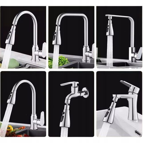 PRZEDŁUŻACZ KRANU KUCHENNEGO AERATOR ADAPTER PERLATOR 3 FUNKCJE 360 SREBRNY na Arena.pl