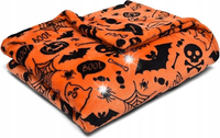 KOC POLAROWY POMARAŃCZOWY MOTYW HALLOWEEN MIĘKKI IDEALNY ROZMIAR 120X150CM