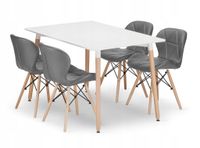 Stół i krzesła do kuchni 120x80 cm biały prostokątny  + 4 szare