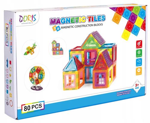 KLOCKI MAGNETYCZNE 3D budynki pojazdy podwozie ZESTAW 80 el Magnetic Tiles na Arena.pl