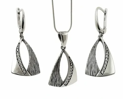 KOMPLET BIŻUTERII SREBRNEJ 925 AŻUROWY CYRKONIE SWAROVSKI + GRAWER GRATIS na Arena.pl