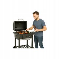 Duży grill węglowy na ogród działkę żeliwny solidny termometr komin kółka