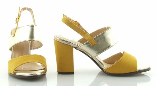 Sandały zamszowe na słupku 9 cm. żółte złote Rozmiar obuwia - 37 na Arena.pl