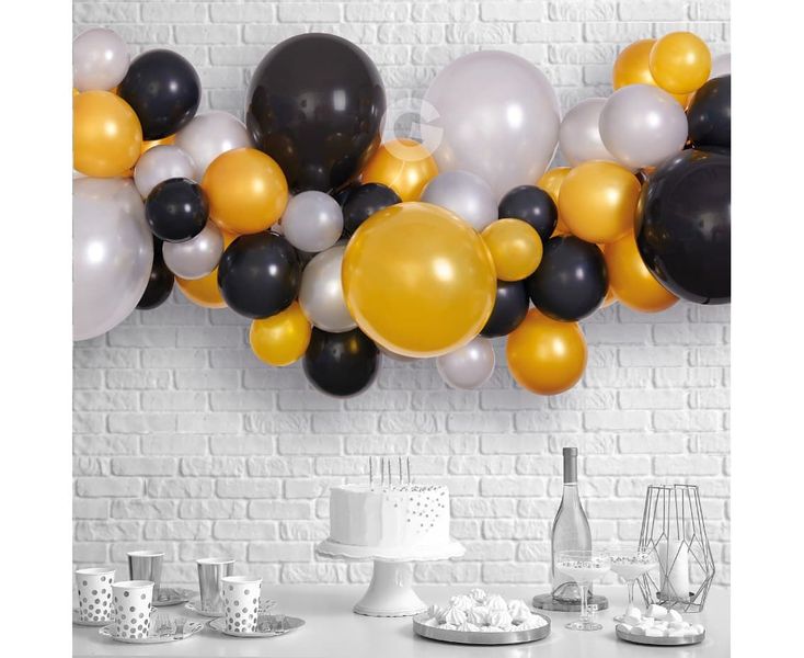 Girlanda balonowa DIY srebrno-złoto-czarna urodziny sylwester karnawał 65 balonów na Arena.pl