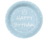 Talerzyki papierowe Happy Birthday niebieskie 23cm 10szt