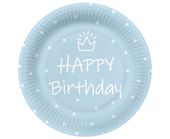 Talerzyki papierowe Happy Birthday niebieskie 23cm 10szt