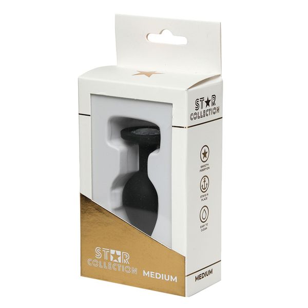 Star Collection - Black Silicone Anal Plug M - Clear Stone zdjęcie 1