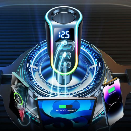 4w1 Szybka ładowarka samochodowa USB-A 2x USB-C PD 150W czarna na Arena.pl