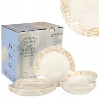 SERWIS OBIADOWY DLA 6 OSÓB KOMPLET TALERZY OBIADOWYCH 18 el BIAŁE SZKŁO