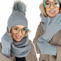 zimowy KOMPLET damski CZAPKA + KOMIN + RĘKAWICZKI OCIEPLANE CIEPŁY POLSKI