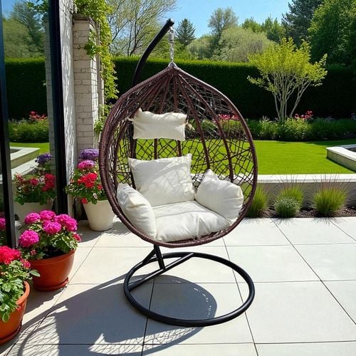 fotel wiszący, huśtawka kokon brązowy z jasnymi poduszkami kr23br na Arena.pl