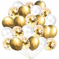 Balony ZŁOTE BIAŁE KONFETTI Komunia Urodziny Wesele 50 szt
