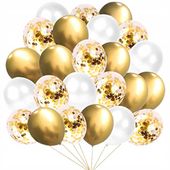 Balony ZŁOTE BIAŁE KONFETTI Komunia Urodziny Wesele 50 szt