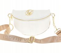 Laura Biaggi - nerka saszetka listonoszka biały groszek złota lamówka JP70