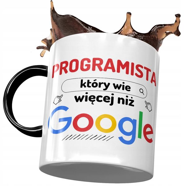 Kubek Czarny Programisty Wie Więcej Niż Google Z Nadrukiem Ze Zdjęciem zdjęcie 1