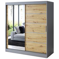 Szafa Przesuwna 180cm RALF Antracyt / Artisan Garderoba 2 wnętrza