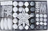 ZESTAW BOMBEK CHOINKOWYCH 60szt SREBRNE-BIAŁE BOMBKI MIX OZDOBY NA CHOINKĘ