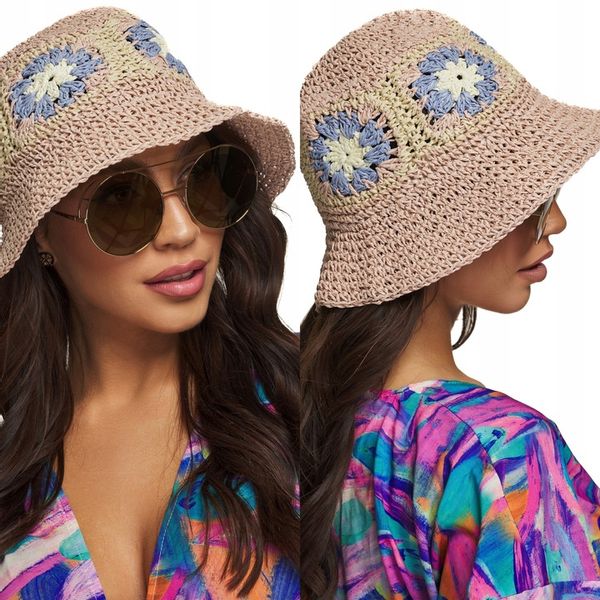 KAPELUSZ SŁOMKOWY EKO SŁOMKA bucket hat w kwiaty zdjęcie 1