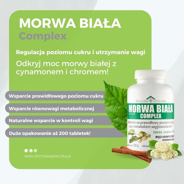 Morwa Biała COMPLEX 200 TABLETEK Prawidłowy poziom cukru Chrom Cynamon zdjęcie 4