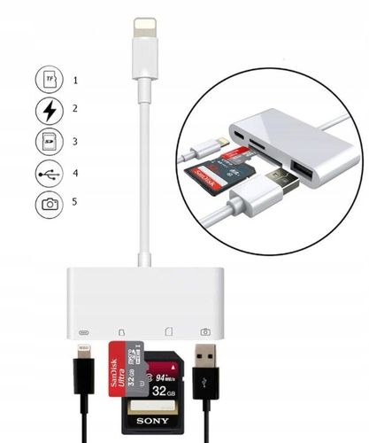 Adapter Czytnik Kart Pamięci do Apple iPhone Lightning micro SD USB 256GB na Arena.pl
