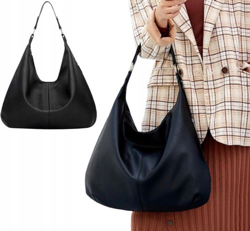 Damska Torebka Skórzana Czarna Worek Pojemna A4 na Arena.pl