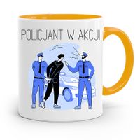 Kubek Żólty Dla Policjanta Policjantki W Akcji Z Nadrukiem Ze Zdjęciem