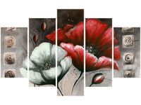 70 100CM OBRAZ 5 ELEM MALOWANE MAKI CZERWIENI BRĄZIE DRUK PŁÓTNO