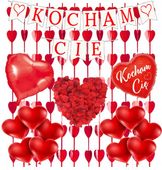 Dekoracja Zestaw Walentynkowy na WALENTYNKI Balony Serca Baner KOCHAM CIĘ