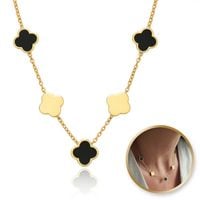 naszyjnik stal szlachetna pozłacana 14k złotem, koniczynki czarne nst2194