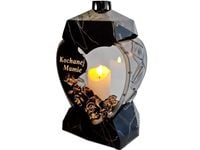 MAMA MAMIE ZNICZ SERCE MAŁE CZARNO ZŁOTY MARMUR+ŚWIECA LED