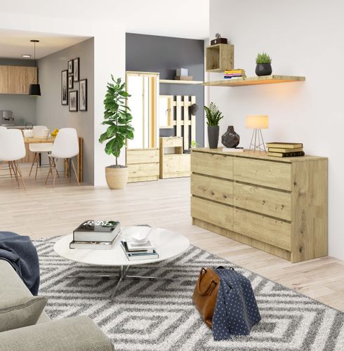 Komoda K 140 cm 6 szuflad - dąb artisan na Arena.pl