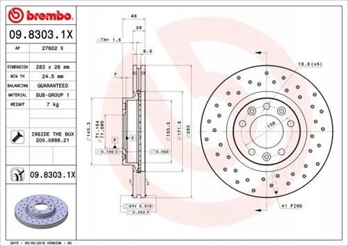 TARCZA HAM PRZOD 283X26 V XTRA BREMBO na Arena.pl