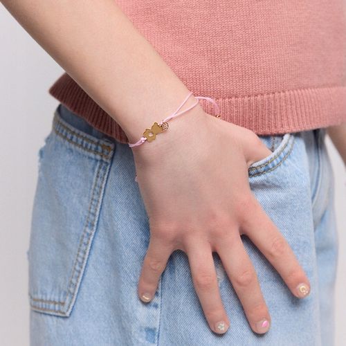 Bransoletka srebrna pozłacana na sznurku - miś - Hippie YES na Arena.pl