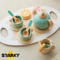 Zabawki drewniane akcesoria do kuchni dla dzieci serwis herbaty zestaw 15el
