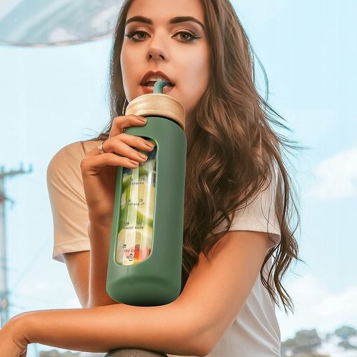 Szklana butelka na wodę z motywacją miarką z 2 słomkami bidon z ustnikiem na Arena.pl