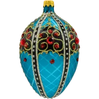 Ekskluzywne jajo Faberge z czarnym ornamentem: turkusowe