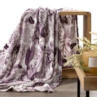 Koc 150X200 cm Davos 2 fioletowo‑szary wzór liści egzotycznych