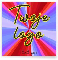 Naklejki ETYKIETY REKLAMOWE twoje LOGO dowolny nadruk tekst 8 cm 100 sztuk